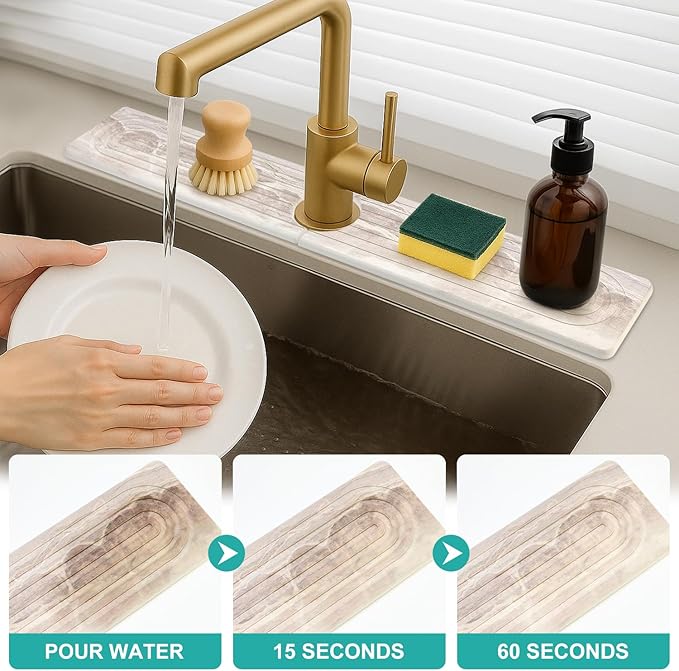 Large Stone Faucet Mat for Kitchen Sink Water Catcher Diatomite Quick Dry Stone - Image 2