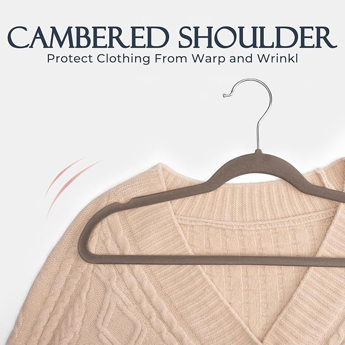 HOUSE DAY Taupe Velvet Hangers 60 Pack, Non Slip Clothes Felt Hanger Heavy Duty - Image 5