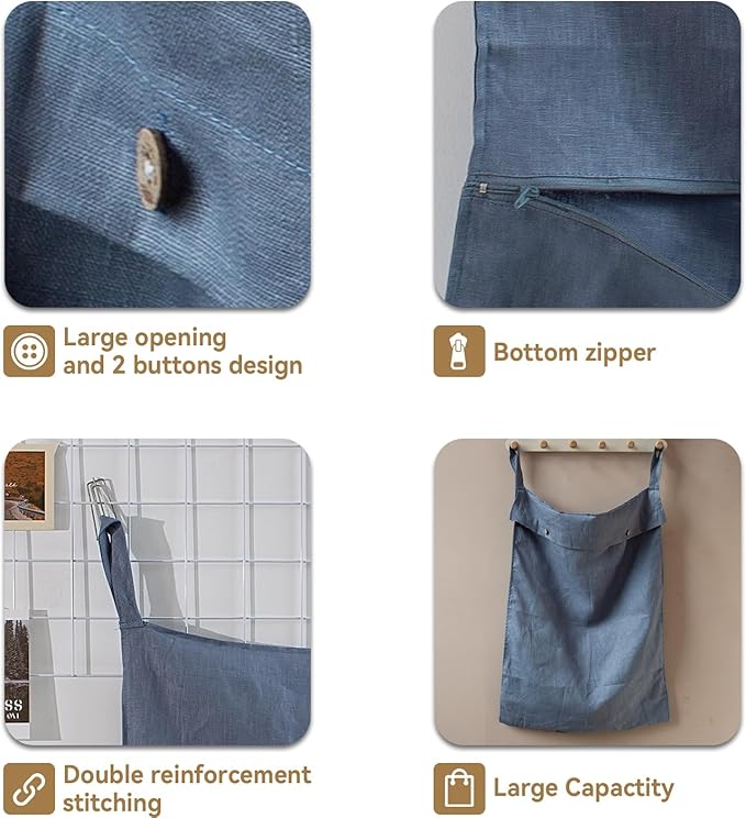 100% Linen Hanging Laundry Hamper Bag 20x27 Inch, Over the Door - Image 4