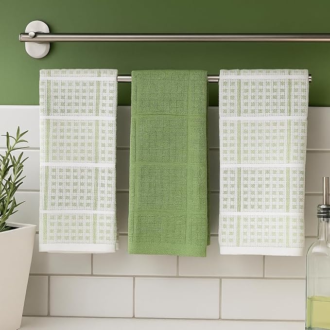 Sage Green Kitchen Dish Towels – Set of 3 100% Cotton Cloth Soft Cleaning - Image 2