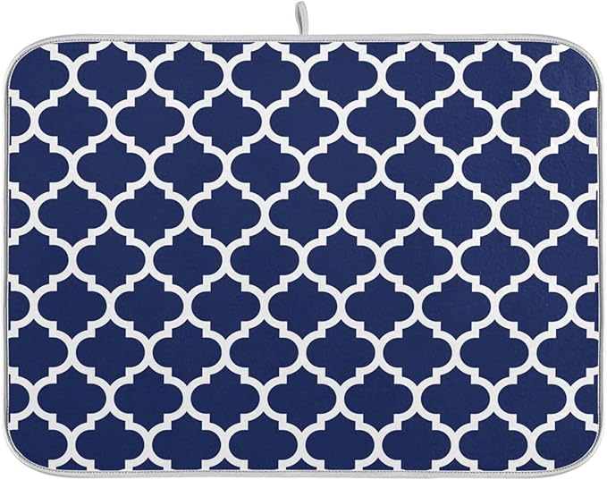 Navy Blue Trellis Lattice Dish Drying Mat by BOENLE-WELCOMEYOURCOMING