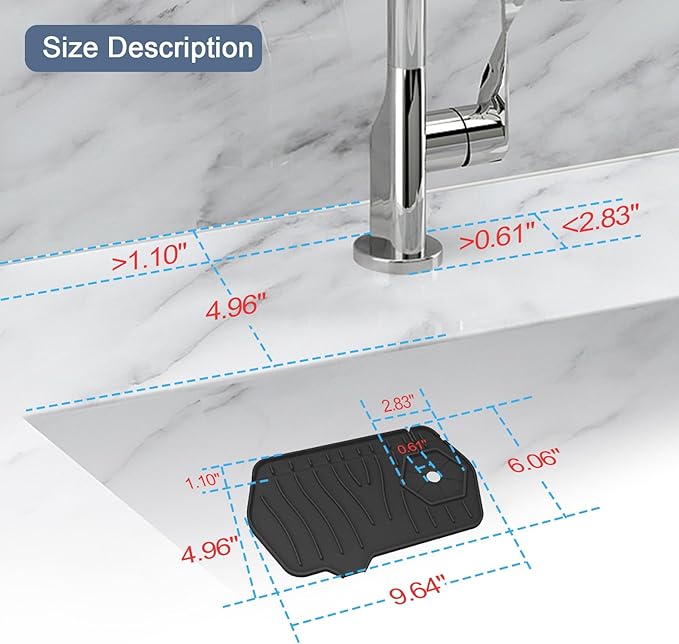 Sink Drain Mat Behind Faucet, Unilateral Faucet Guard Draining Mat, 90° - Image 3