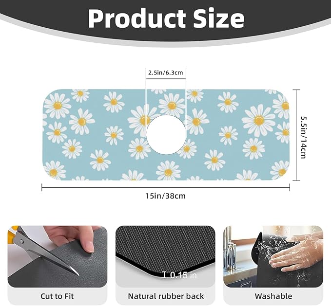 Beautiful Daisy Flower Floral Kitchen Sink Splash Guard Faucet Mat Super - Image 2