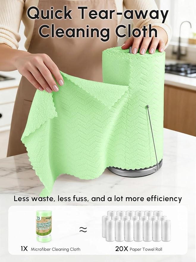 Microfiber Cleaning Cloths Roll, 75 Pack Tear Away Microfiber Towels Roll - Image 2