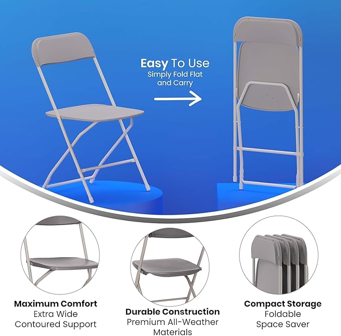 Flash Furniture Hercules Big and Tall Commercial Folding Chair - Extra Wide 650LB. Capacity - Durable Plastic - Gray, 4-Pack - Image 7