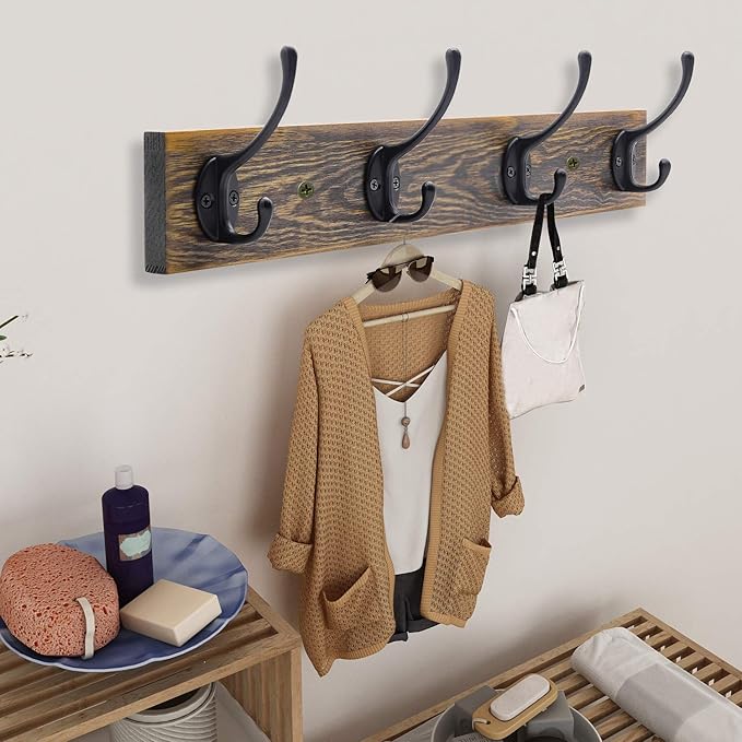 IBosins Wall Mounted Coat Rack, 2 Pack Metal Wood Coat Rack - Image 6