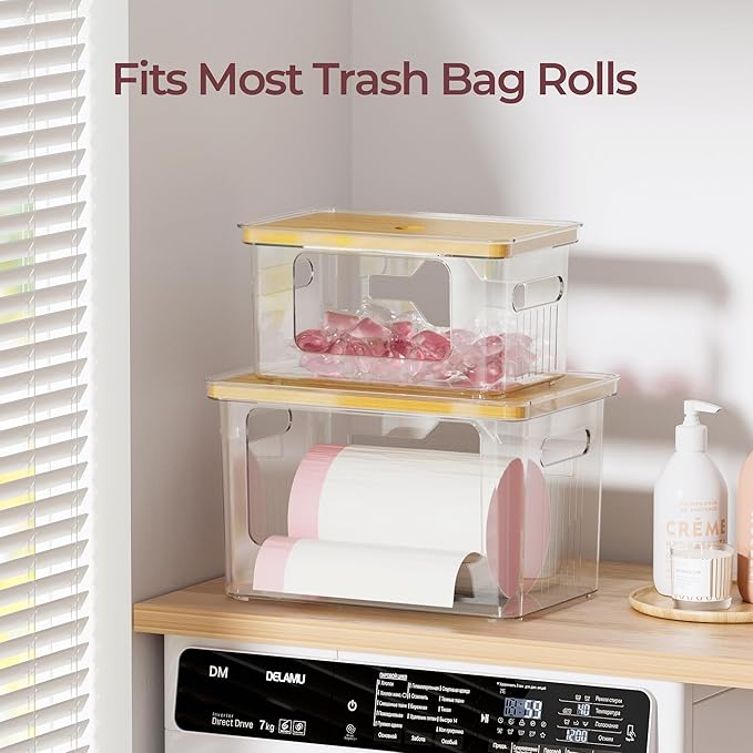 Delamu Acrylic Trash Bag Holder, 2 Pack Stackable Garbage Bag Dispenser - Image 6