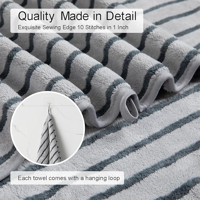Oliven 8 Pcs Gray Cabana Stripe Bath Towel Set Oversize Bath Sheet-2 Bathroom - Image 6