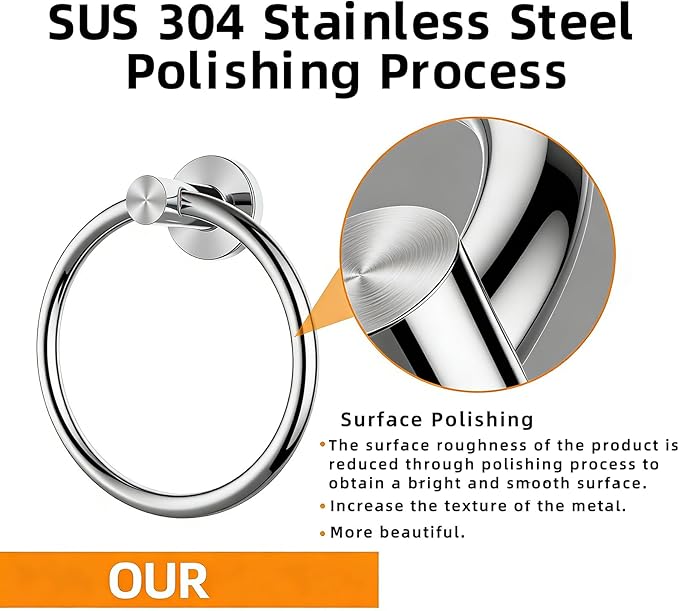 Towel Ring 2Pack, SUS304 Stainless Steel Hand Towel Holder - Image 3