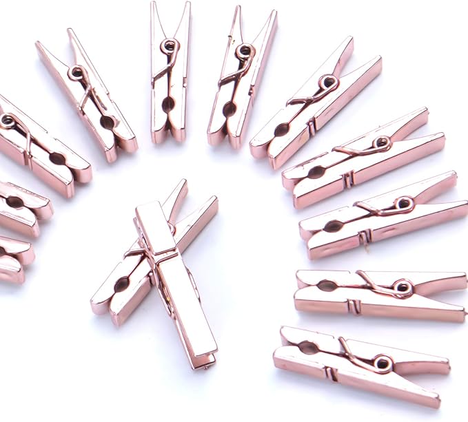 Mini Plastic Clips, 100 Pieces Rose Gold Photo Paper Pegs Clothespins Craft - Image 7
