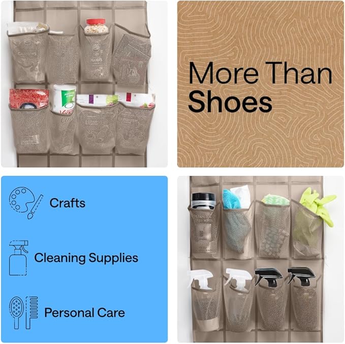 GORILLA GRIP Over the Door Shoe Organizer, 24 Large Breathable Mesh Pockets - Image 6