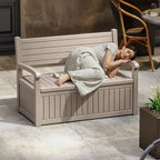 EasyUp 80 Gallon Wood Grain Style Outdoor Storage Bench, Waterproof and Lockable Deck Box Outdoor Storage Furniture for Patio,Garden,and Porch – Perfect for Storing Garden Tools and Cushions(Gray) - Image 2