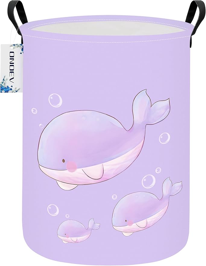 Round Foldable Girls' Storage Basket Kids Laundry Hamper Purple Gift Basket by ONOEV