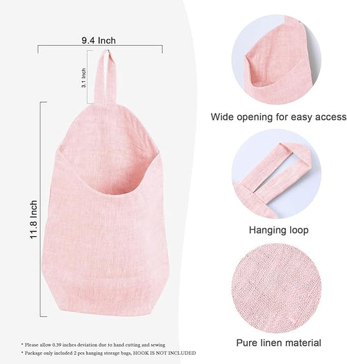 100% Linen Hanging Storage Bags Baskets 2 Pcs, Small Wall Storage Bag - Image 2