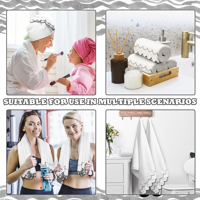 2 Pcs Scalloped Hand Towels 100% Cotton Fingertip Towels - Image 6