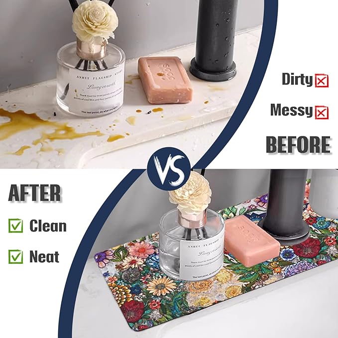 Sinkmat Absorbing Mat, 2 Pack Drying Mat Around Sink Splash Guard Behind Faucet - Image 5