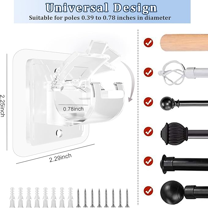 Codoule Self Adhesive No Drill Adjustable Curtain Rod Holder Hooks Brackets - Image 3