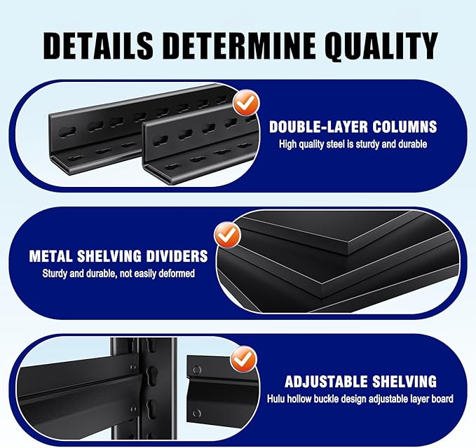 71"H-35"W Garage Shelving Heavy Duty Storage Shelves, Metal Adjustable Shelving Unit, Utility Garage Organizer Shelf for Basement, Pantry, Kitchen, Warehouse,15.7"D x 35.4"W x 71.2"H, Black - Image 6