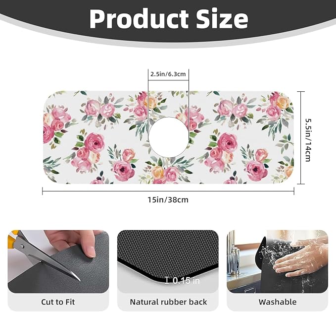 Pink Red Rose Roses Floral Flower Kitchen Sink Splash Guard Faucet Mat Super - Image 2