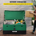 VEVOR Outdoor Storage Box, 150 Gallon Waterproof PE Tarpaulin Deck Box w/Galvanized Frame, All-Weather Protection & Portable, for Camping, Garden, Poolside, and Yard, Black & Green - Image 2