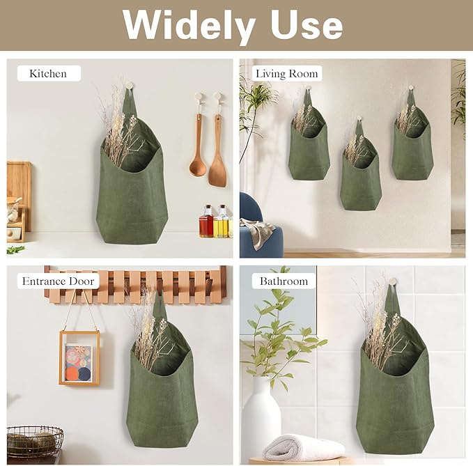 100% Linen Hanging Storage Bags Baskets 2 Pcs, Small Wall Storage Bag - Image 5