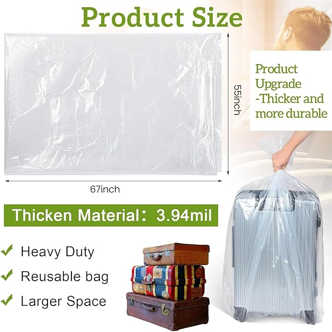 Fainne 10 Pack Extra Large Clear Plastic Storage Bags 55 x 67 Inch 3.94 Mils - Image 2