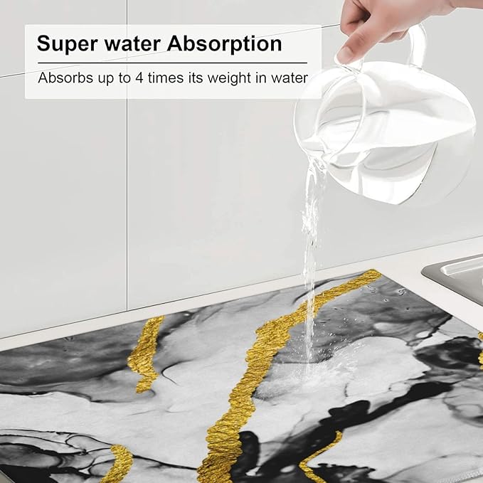 Black White Gold Marble Dish Drying Mats - Image 5