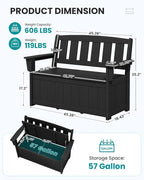 SERWALL HDPE Outdoor Storage Bench, All-Weather, UV-Resistant Deck Box with Waterproof Storage Bags, 57 Gallon Dual-Use Seat & Organizer Deck Boxes for Patio, Garden Tools & Pool (Matte Black) - Image 3