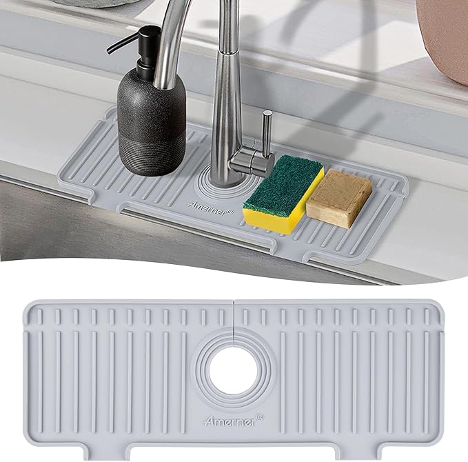 Kitchen Sink Splash Guard, Silicone Faucet Guard & Draining Mat, 10° Large by Amerner