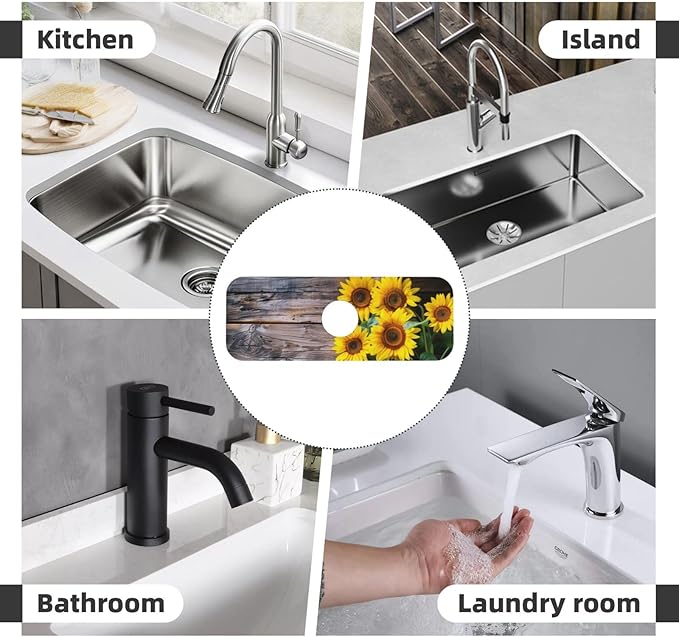 Kitchen Sink Splash Guard Faucet Mat Board Vintage Sunflowers 15"x5.5" - Image 8