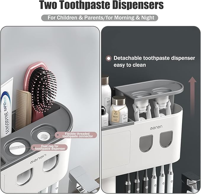 Toothbrush Holders Wall Mounted, Double Automatic Toothpaste Dispensers - Image 3