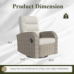 LayinSun Oversized Wicker Outdoor Swivel Glider Recliner with Adjustable Backrest & Footrest, Patio Reclining Lounge Chair - Set of 2 - Image 2