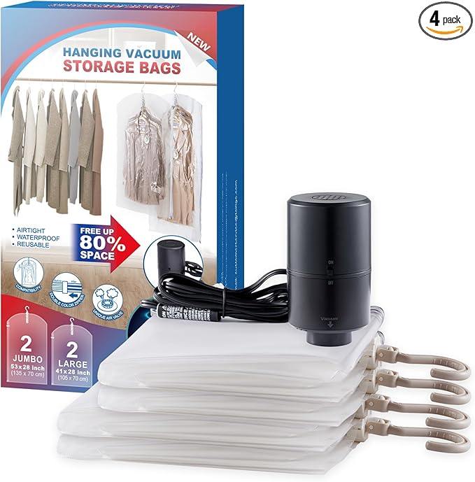 Hanging Vacuum Storage Bags, 4 Pack Hanging Storage Bags by VELMADE