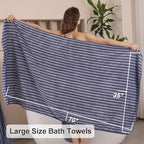 8 Pcs Navy Cabana Stripe Large Bath Towel Set Oversized Bath Sheet 2 Bathroom - Image 4