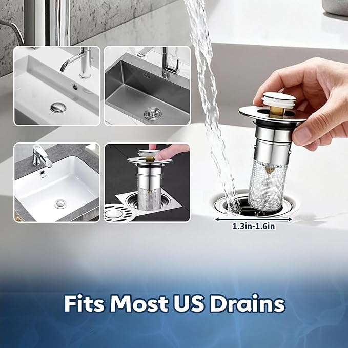 2 Pack Bathroom Sink Drain Strainer, Universal Sink Stopper - Image 5