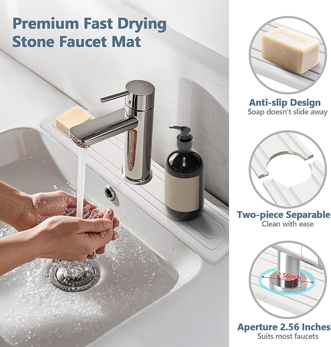 Faucet Mat for Kitchen Sink, Rapidly Absorbing Diatomite Fast Drying Stone - Image 4