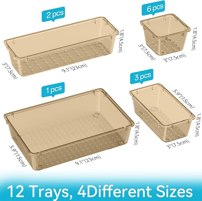 12 PCS Drawer Organizer Set, 4 Sizes Tool Storage Trays - Image 4