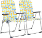 VINGLI Aluminum Patio Lawn Chairs Folding Set of 2 with Detachable Cup Holder, Webbed Beach Chair Folding Chair Outdoor Portable Camping Chair for Yard, Garden by VINGLI