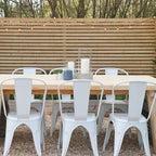 FDW | Set of 4 Metal Dining Chairs | Cream | Stackable Tolix Side Chairs with Backrest | Scratch-Resistant | Non-Slip Feet | Indoor/Outdoor Use | 330 lbs Capacity | Ideal for Kitchen & Restaurant - Image 6
