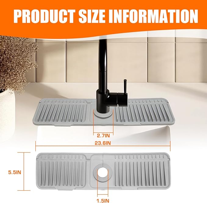 Gray 24" Button Style Faucet Drip Catcher – Silicone Faucet Mat - Image 2