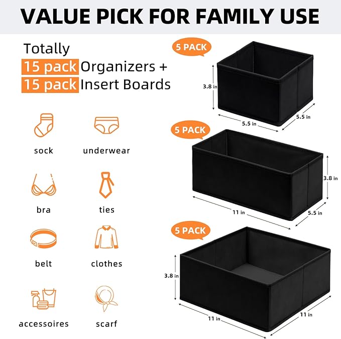Criusia Closet Drawer Organizer Clothes, 15 Pack Dresser Organizer - Image 4