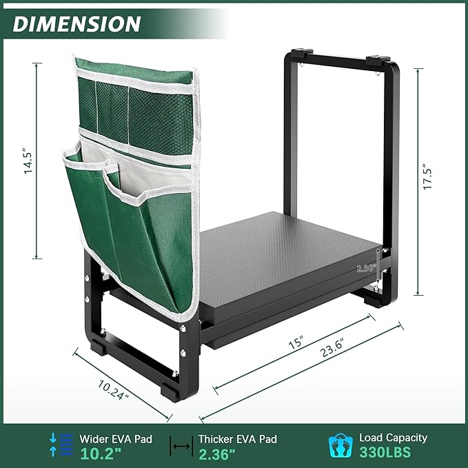 FLINTER 10.2" Wider Garden Kneeler and Seat, Heavy Duty Thick Gardening Bench for Kneeling and Seat - Garden Kneelers for Seniors, Gardening Stools for Women, Grandparents, Gardeners, Black - Image 2