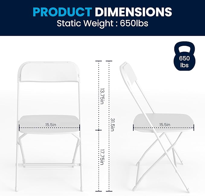 Flash Furniture Hercules Set of 10 Indoor/Outdoor Heavy-Duty Plastic Folding Chairs, Foldable Commercial Stacking Chairs with 650-lb. Static Weight Capacity, White - Image 3