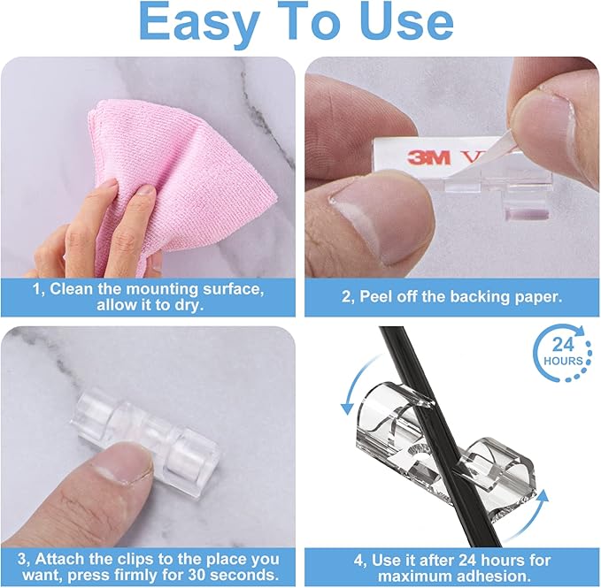 Cable Clips Clear, Upgraded Adhesive Wire Holders - Image 5