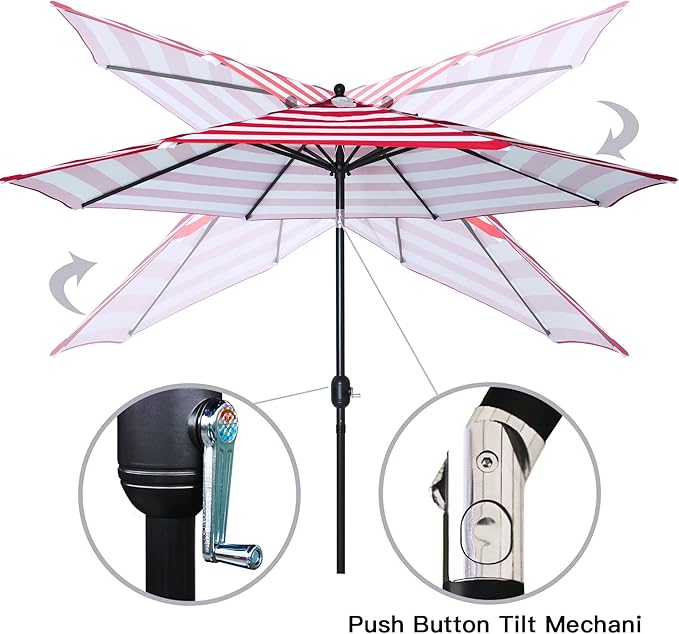Sunnyglade 9' Patio Umbrella Outdoor Table Umbrella with 8 Sturdy Ribs (Red and White) - Image 2