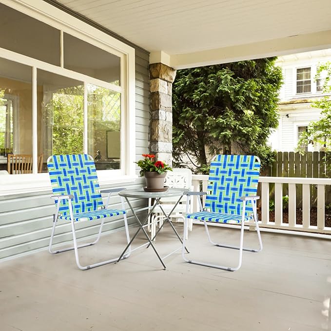VINGLI Oversize Patio Lawn Webbed Folding Chairs Set of 2, Outdoor Beach Chair Portable Dining Chair for Outdoor Yard, Garden (Blue, Oversized) - Image 7