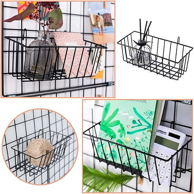 3 Pack Wire Baskets, Wall Grid Panel Hanging Wire Basket, Wall Storage and - Image 5
