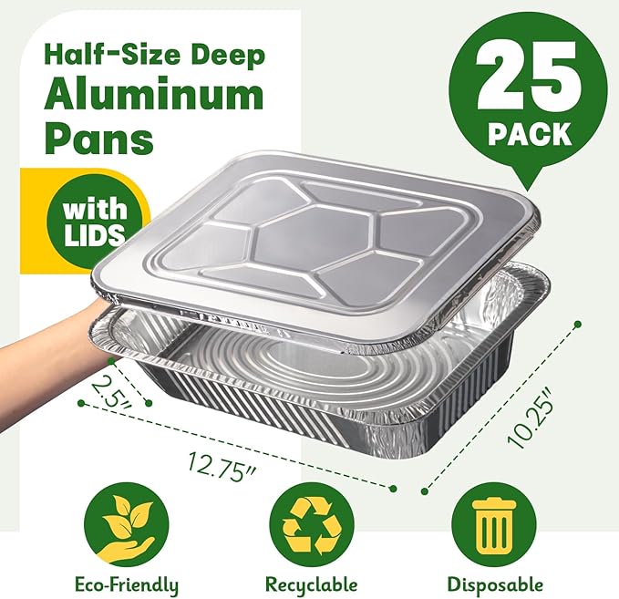 9x13 Aluminum Pans with Lids, Extra Heavy Duty Half Size Disposable Foil Pans - Image 2