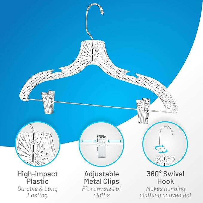 Clothes Hangers with Clips Plastic Set of 25 Pack Heavy Duty Hangers Dresses - Image 3