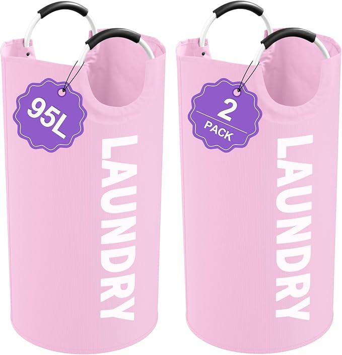 2Pcs Foldable Pink Laundry Basket by IHOMAGIC